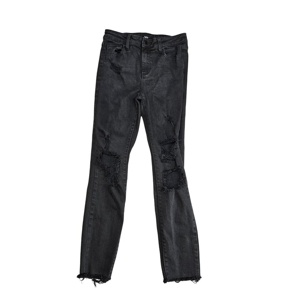 Windsor Jeans Womens 5 Black Distressed Skinny Denim Raw Hem Ripped Ankle‎